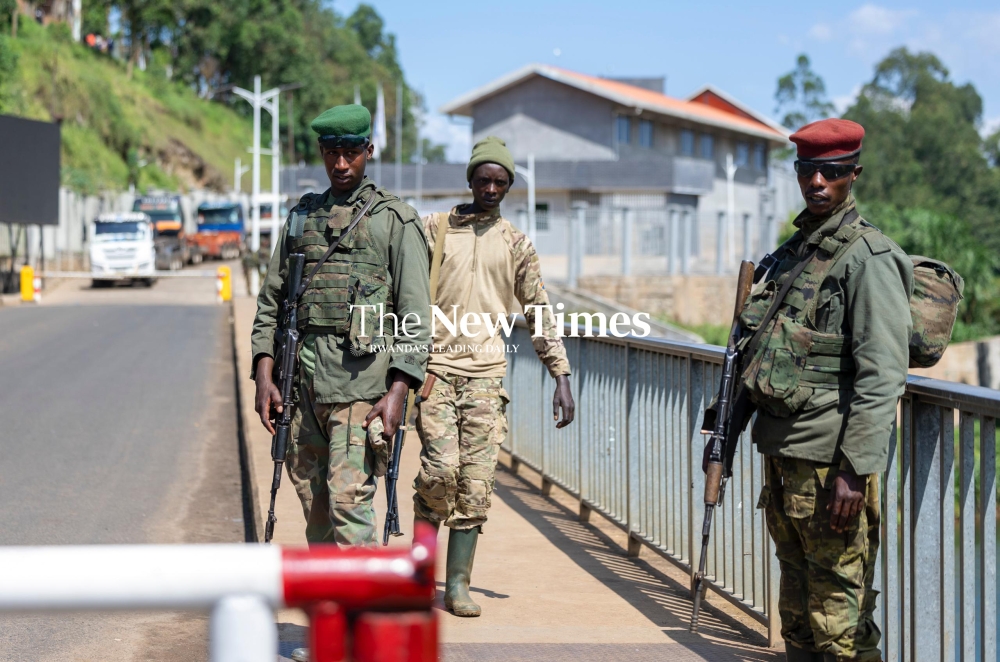AFCM23 fighters at the DR Congo side of the border  after their brief show up at Rusizi 1 Border Post, on Sunday, February 16. Photo by Olivier Mugwiza