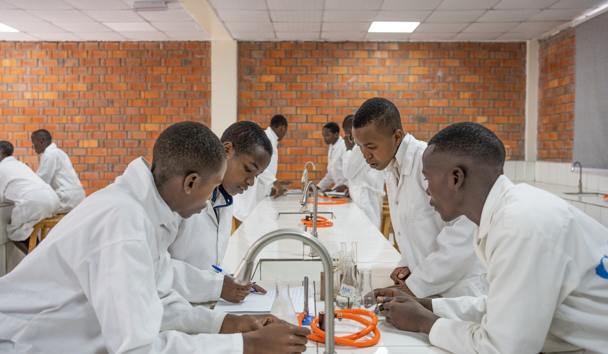 Students engage in a group work in laboratory at Groupe Scolaire Munini in Nyaruguru District. Photo by Craish Bahizi