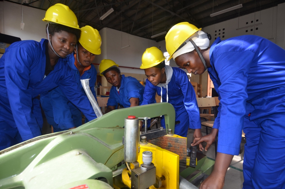 Students during a plumbing exercise at Musanze Polytechnic. Sam Ngendahimana