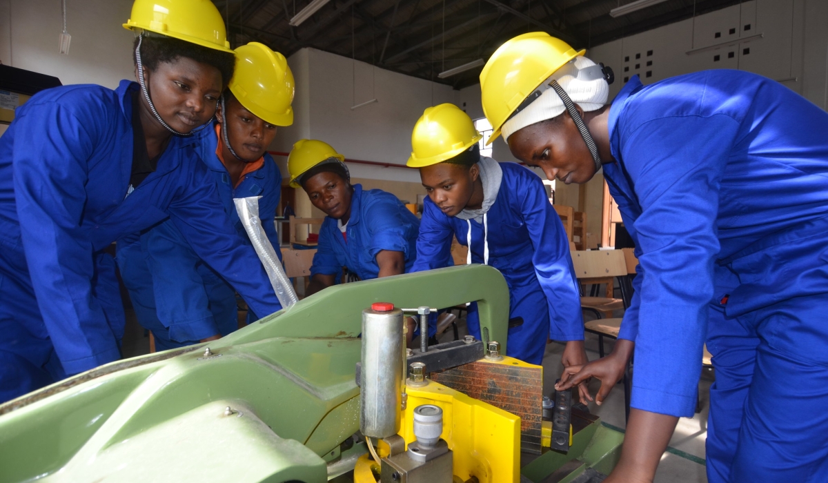 Students during a plumbing exercise at Musanze Polytechnic. Sam Ngendahimana