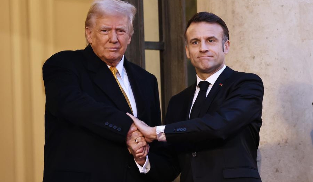French President Emmanuel Macron meets with U.S. President-elect Donald Trump at the Elysee Palace in Paris, France, Dec. 7, 2024.