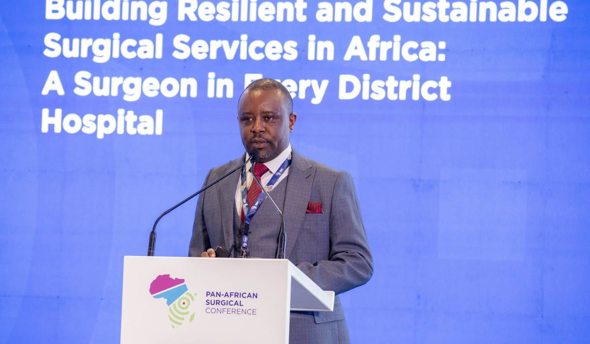Professor Faustin Ntirenganya, President of the Rwanda Surgical Society Speaking at the Pan-African Surgical Conference in Kigali on Monday, February 24.  Photo by Craish Bahizi