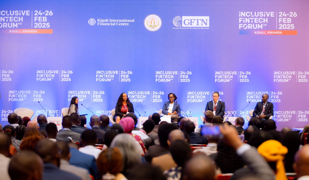 Panelists engage in a discussion at the international Fintech Forum in Kigali on February 24. Courtesy