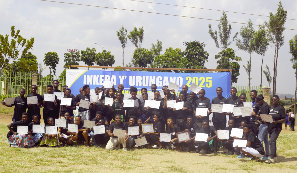 About 70 young people who completed a mentorship programme pose for a group photo at the graduation ceremony in Ruhango District on February 23. Courtesy