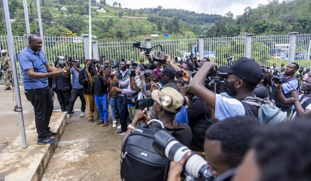 The AFC-M23 spokesperson Lawrence Kanyuka addresses journalists in Bukavu on February 18. Photo by Olivier Mugwiza