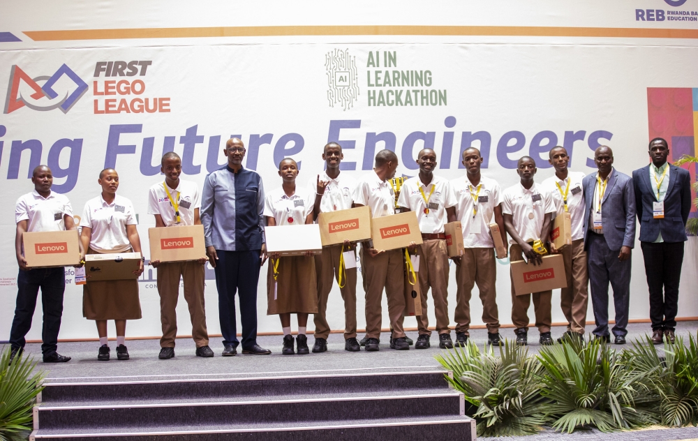 The winners in the AI Hackathon challenge at the grand finale held on Sunday, March 2 at Intare Conference Arena. All photos by Craish BAHIZI