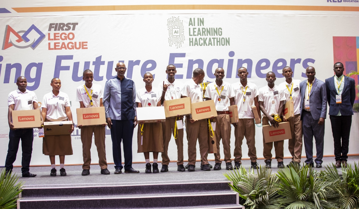 The winners in the AI Hackathon challenge at the grand finale held on Sunday, March 2 at Intare Conference Arena. All photos by Craish BAHIZI