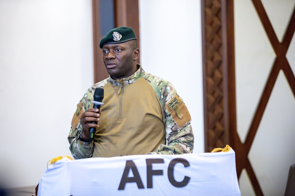 The AFC-M23 rebels  spokesperson Lawrence Kanyuka during a press conference in Goma on January 30, 2025. Photo by Emmanuel Dushimimana