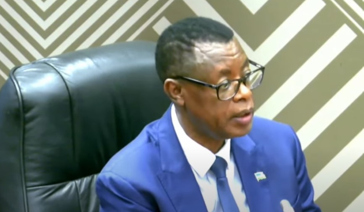 Gen (Rtd) James Kabarebe  addresses Members of Parliament, government officials, representatives of political parties and civil society in a meeting on Tuesday, March 5. Courtesy