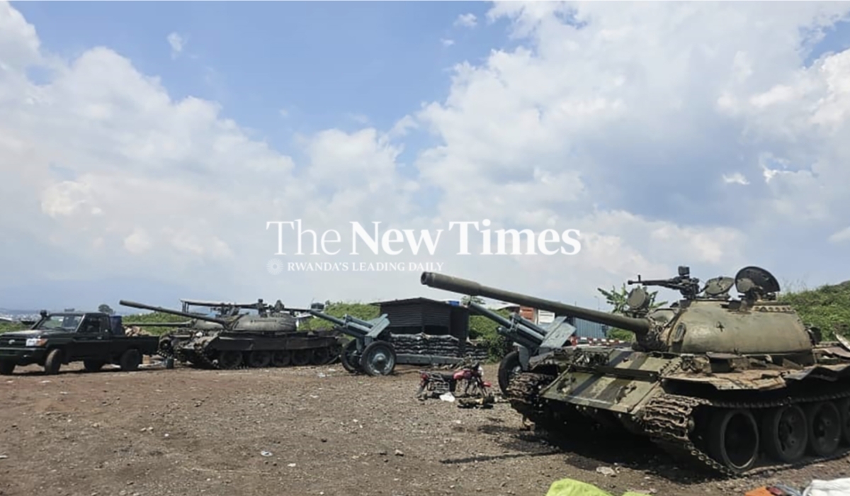 Some of the artillery weapons seized by M23 at Goma International Airport last month, as seen in this February 10 picture. PHOTO BY JAMES MUNYANEZA
