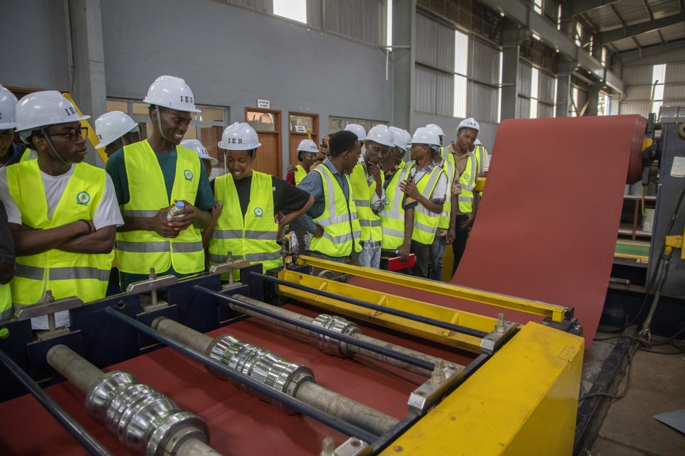 Faculty members, UR-CST leadership, IER administrators, industry professionals, and third-year mechanical and energy engineering students visited Safintra Rwanda Ltd on March 7. PHOTOS BY CRAISH BAHIZI