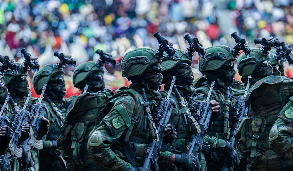 Rwanda Defence Force armed guard during a parade at the presidential inauguration atAmahoro stadium on August 11, 2024.