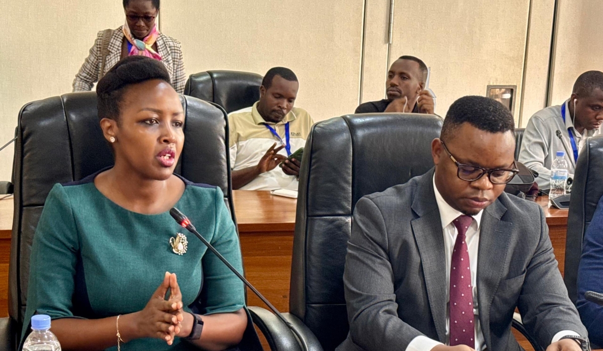 ICT and Innovation minister Paula Ingabire and PS Yves Iradukunda appear before the parliamentary committee on Thursday, March 13. Rwanda is set to set up a cybersecurity academy this year to offer courses related to protection against attacks using technology. 
