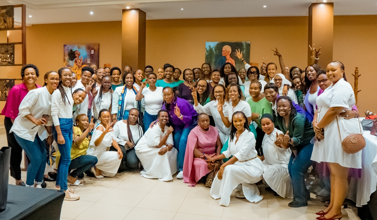 Women who are staff at BRALIRWA Plc, Rwanda&#039;s leading beverage company, pose for a group photo during the celebration of the   International Women&#039;s Day. Courtesy