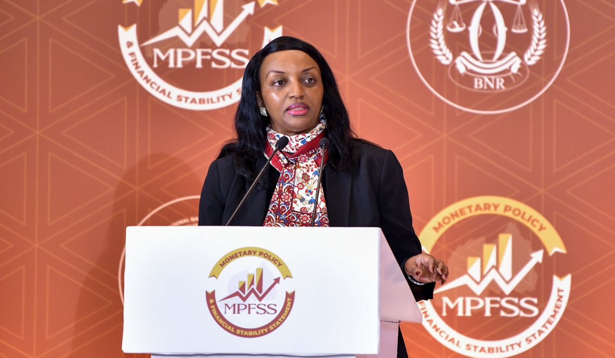 Central Bank Governor Soraya Hakuziyaremye during the presentation of the Monetary Policy and Financial Stability Statement, on Wednesday, March 19. PHOTO BY DAN GATSINZI