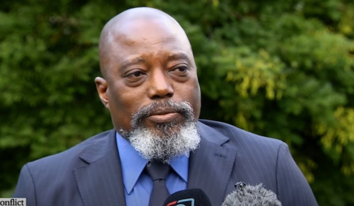 Former Congolese President Joseph Kabila speaks to reporters in Johannesburg on Tuesday, March 18.