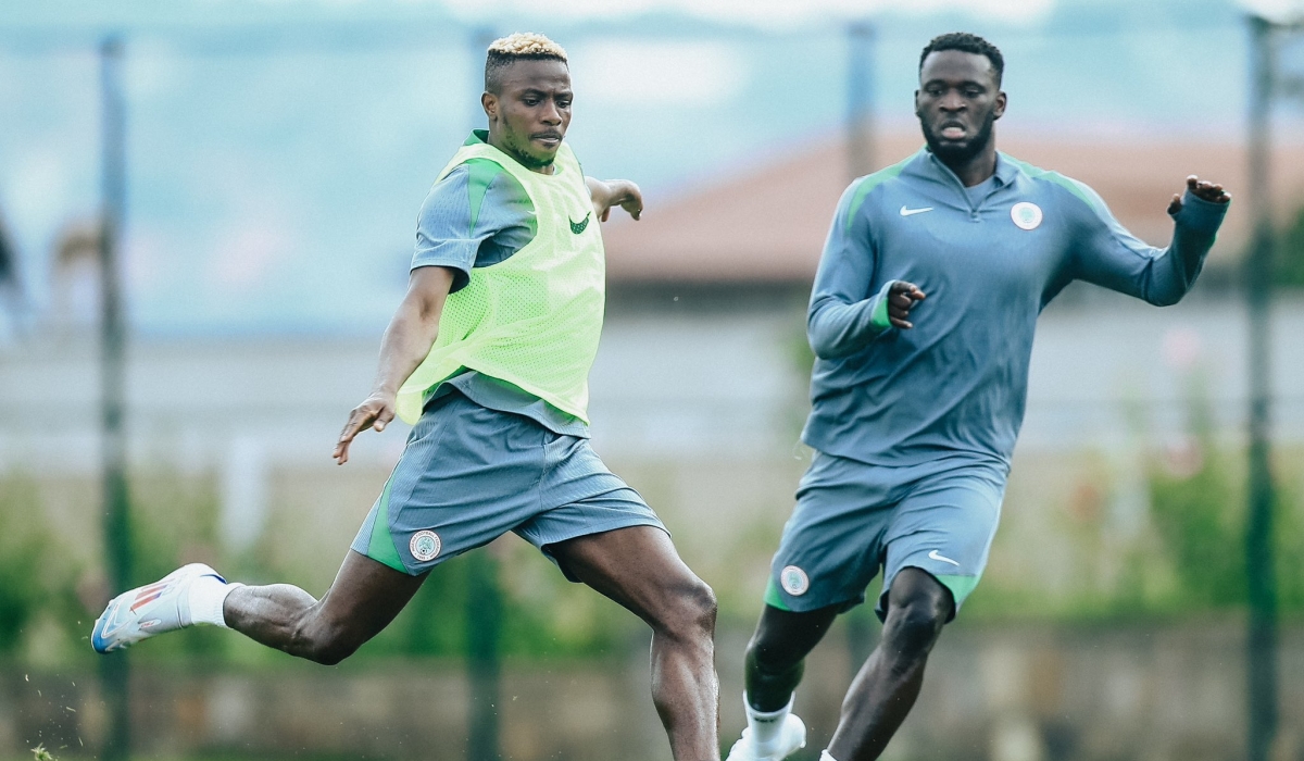 Nigeria striker Victor Osimhen during a training session on Wednesday at Amahoro Stadium training base-courtesy