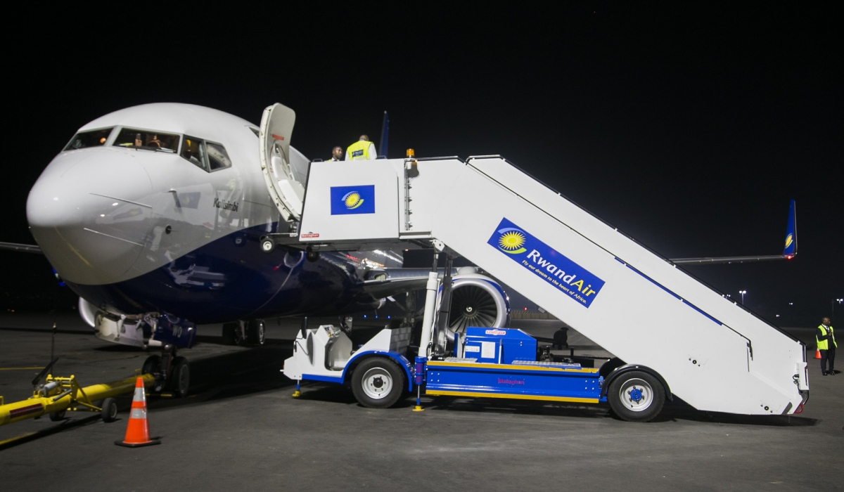 &#039;Kalisimbi&#039;, RwandAir&#039;s Boeing 737-800NG, undergoes pre-flight checks ahead of its maiden flight to Mumbai, India in 2017. Photo: RwandAir Flickr