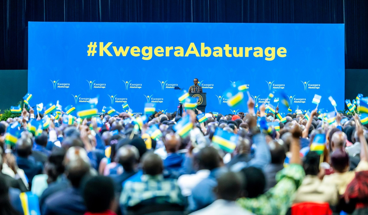 President Kagame addresses thousands of delegates during a Presidential Citizen Outreach event at BK Arena on Sunday, March 16. The event brought together thousands of citizens, primarily from Kigali City. PHOTO BY OLIVIER MUGWIZA