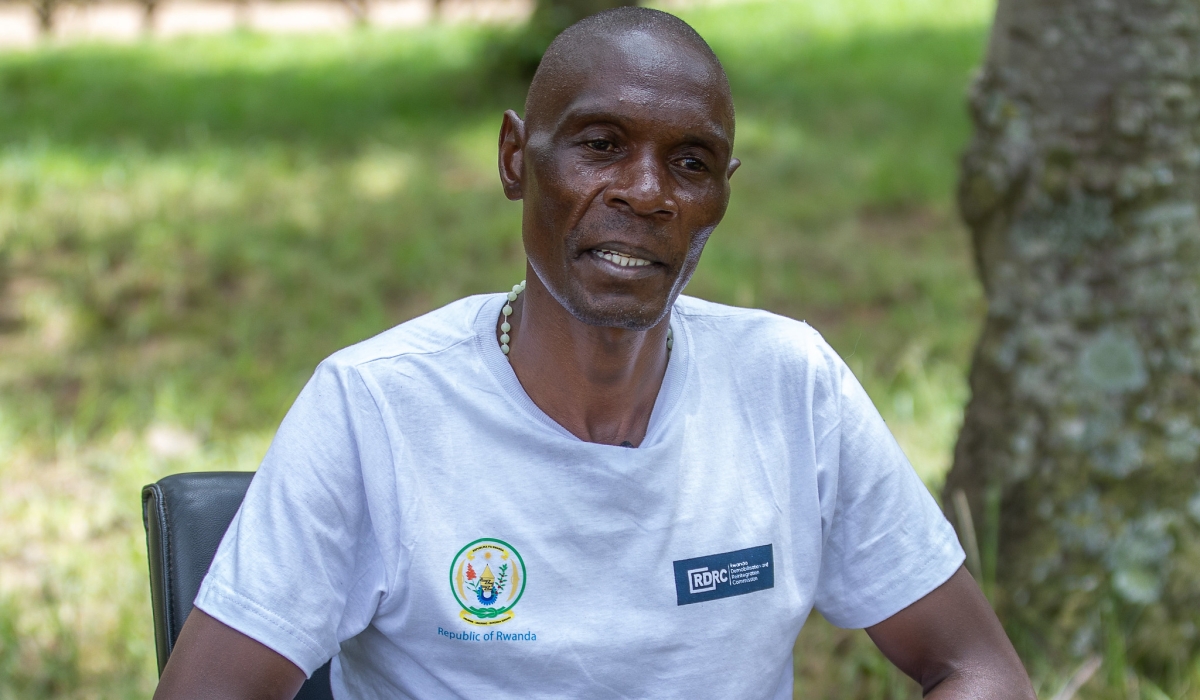 ‘Major’ Gilbert Ndayambaje during the interview with The New Times. He said that the genocidal militia FDLR fed its combatants lies with the intention of holding them hostage. PHOTO BY WILLY MUCYO
