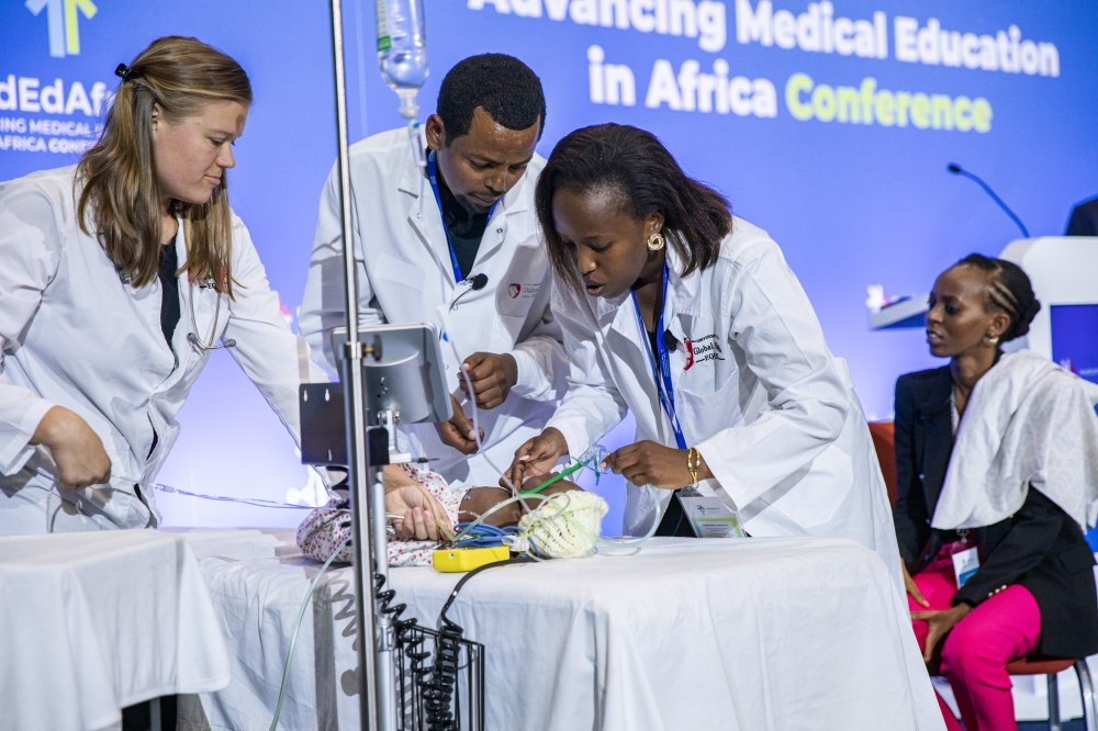 Healthcare professionals participating in a neonatal simulation exercise