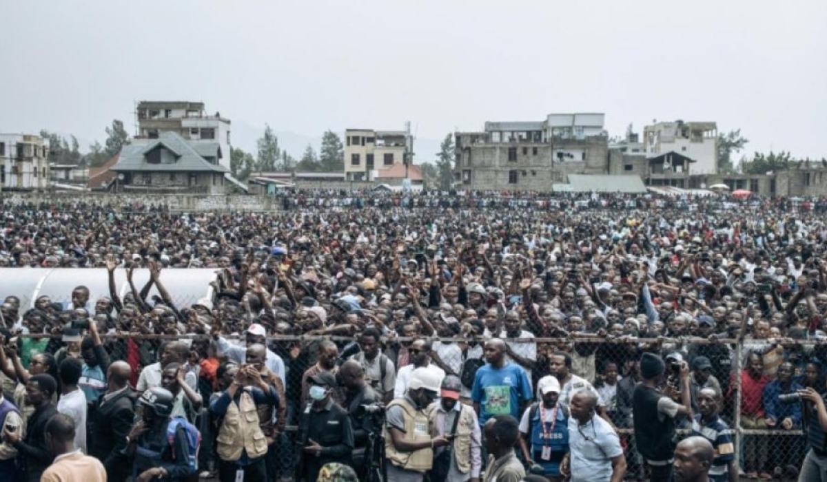 Thousands of Goma citizens during a general meeting with AFC M23 rebel leaders in February. Courtesy