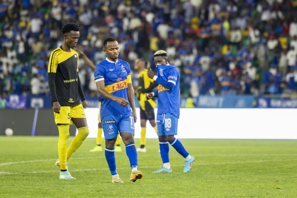 Rayon Sports captain Kevin Muhire looks dejected during his side&#039;s shock 1-0 defeat to Mukura VC on Saturday, March 29, at Amahoro Stadium-courtesy