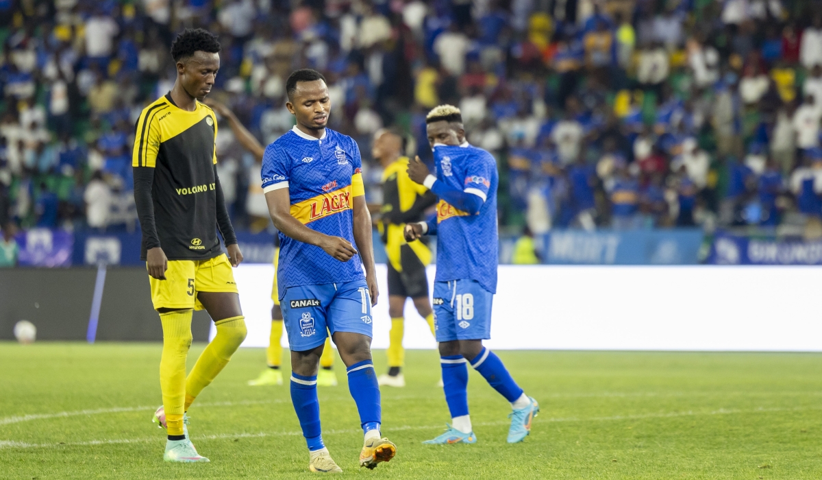 Rayon Sports captain Kevin Muhire looks dejected during his side&#039;s shock 1-0 defeat to Mukura VC on Saturday, March 29, at Amahoro Stadium-courtesy