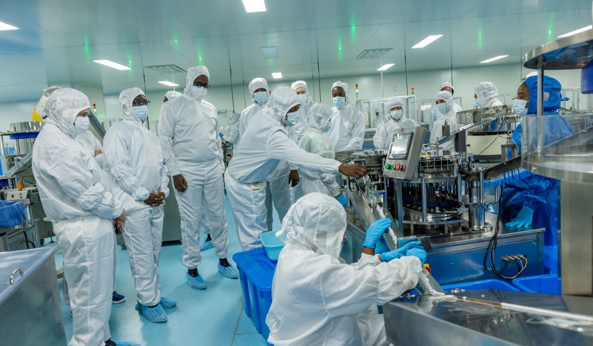 Workers at Rwanda’s newly launched syringe factory which focuses on producing syringes for vaccines in Rwamagana District on April 1. Courtesy