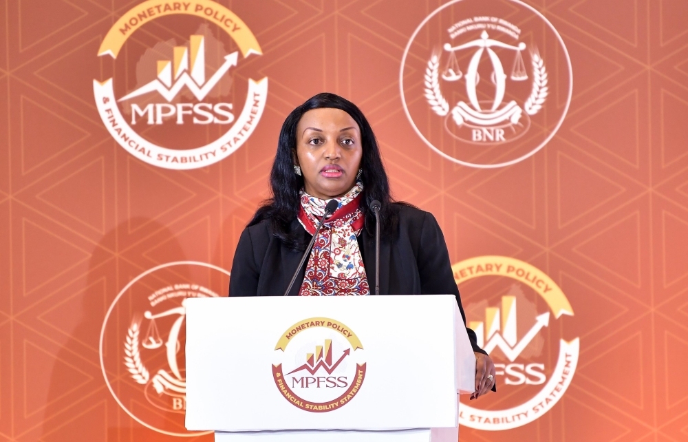 Governor of the National Bank of Rwanda Soraya Hakuziyaremye delivers her remarks during the past meeting in Kigali. Dan Gatsinzi