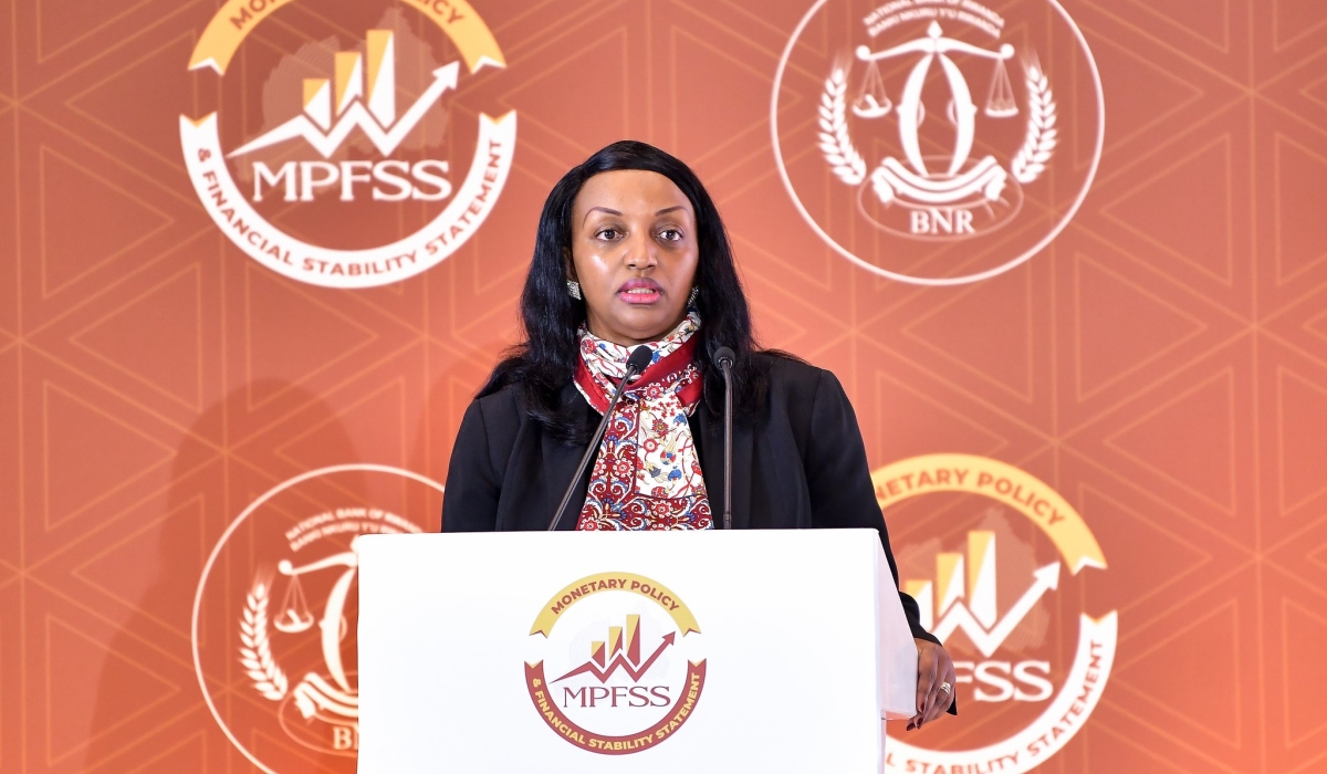 Governor of the National Bank of Rwanda Soraya Hakuziyaremye delivers her remarks during the past meeting in Kigali. Dan Gatsinzi
