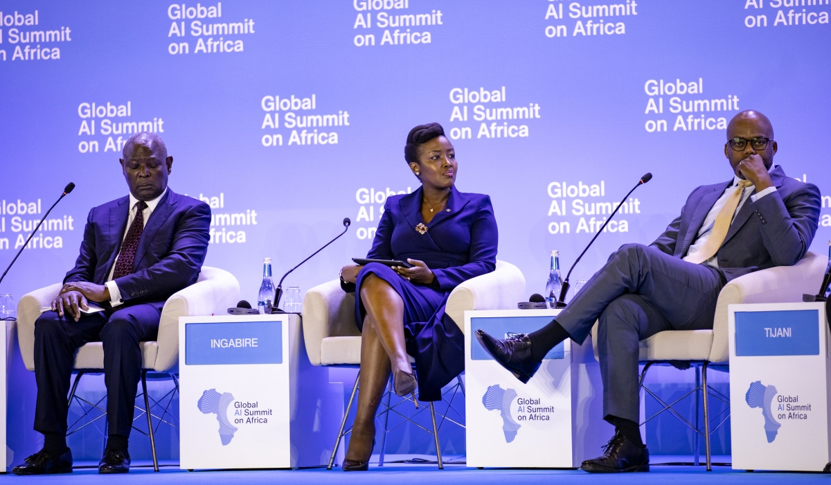 A panel discussion at the opening of the Global AI Summit on Africa in Kigali on Thursday, April 3. All photos by DAN GATSINZI