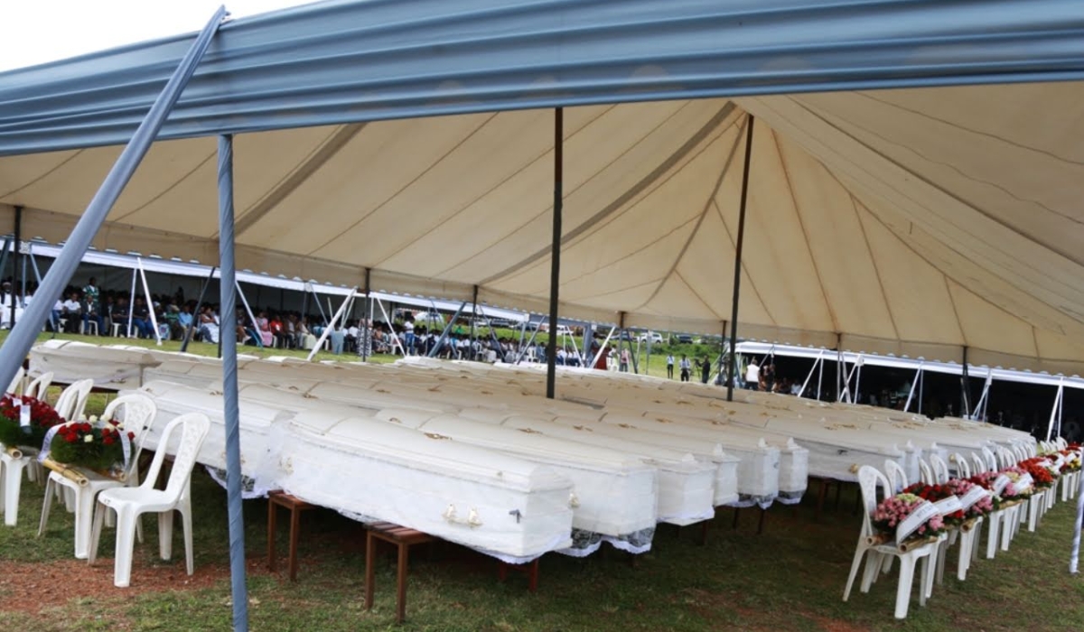 Bodies of victims of the Genocide against the Tutsi during a decent burial at Ntyanza Kicukiro Genocide Memorial in 2019. Sam Ngendahimana
