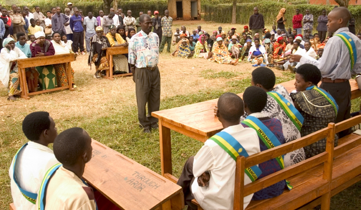 A jury of Gacaca courts during a hearing in Kigali. The Gacaca system officially concluded in 2012 after processing over 1.9 million genocide-related cases over the course of 10 years. File.