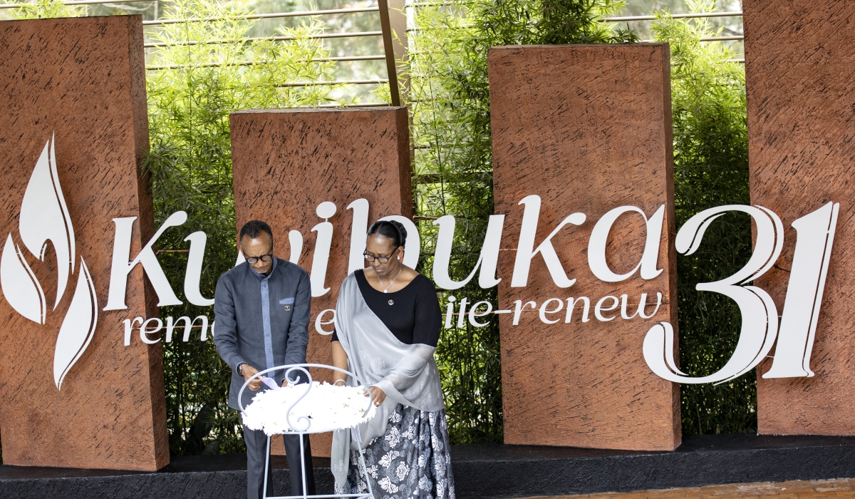 President Paul Kagame and First Lady Jeannette Kagame honour the victims of the 1994 Genocide against the Tutsi at the Kigali Genocide Memorial on April 7. Photo/Dan Gatsinzi.