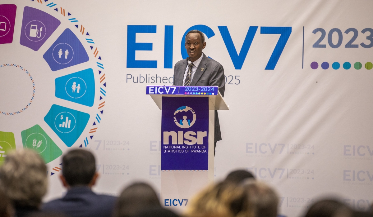 Ivan Murenzi, Director General of  the National Institute of Statistics of Rwanda during the presentation of the seventh Integrated Household Living Conditions Survey (EICV 7) on Wedneday, April 16. Photo by Craish Bahizi