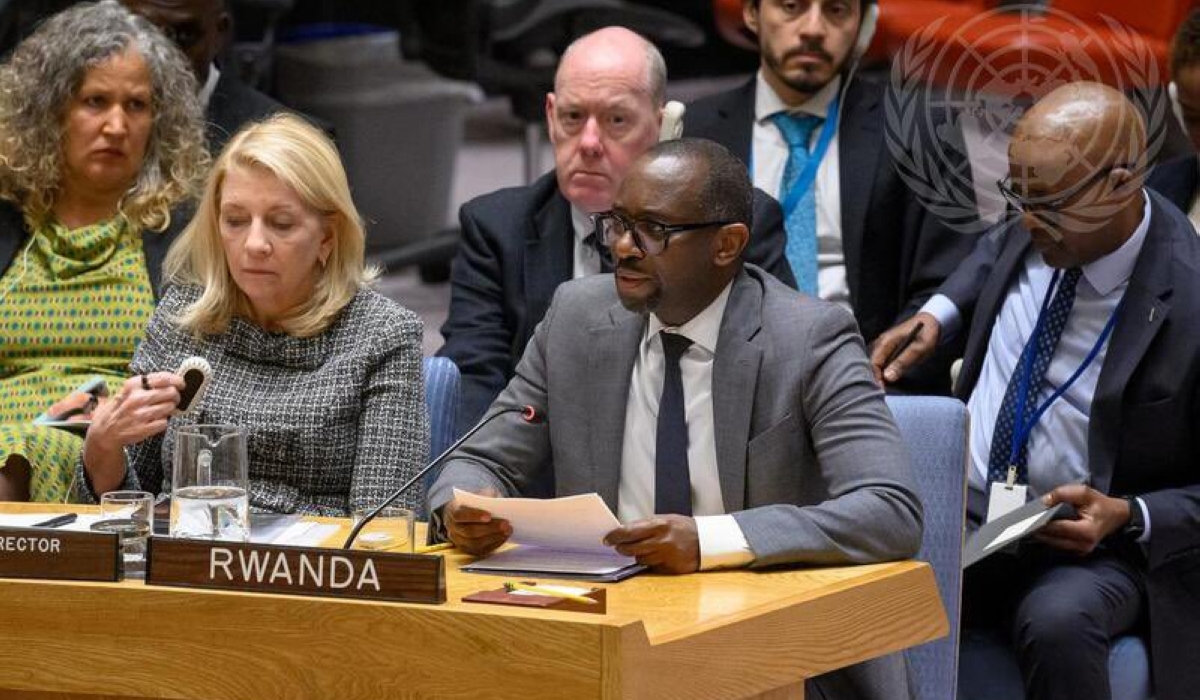 Robert Kayinamura, Deputy Permanent Representative of Rwanda to the UN  speaks at the UN Security Council  on Wednesday, April 16. Courtesy