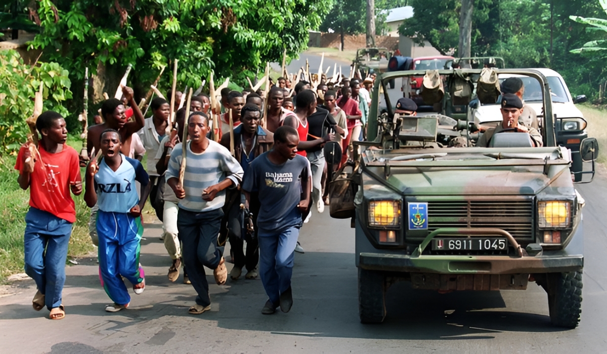 On April 18, 1994, the Interahamwe militia continued targeting and killing Tutsi using guns, grenades, wooden clubs, and machetes