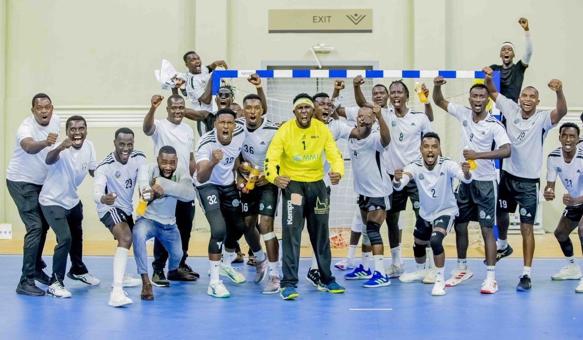 APR HC players celebrate after Sunday&#039;s hard fought 27-25 win over Police HC at Petit Stade Gymnasium- Courtesy photos