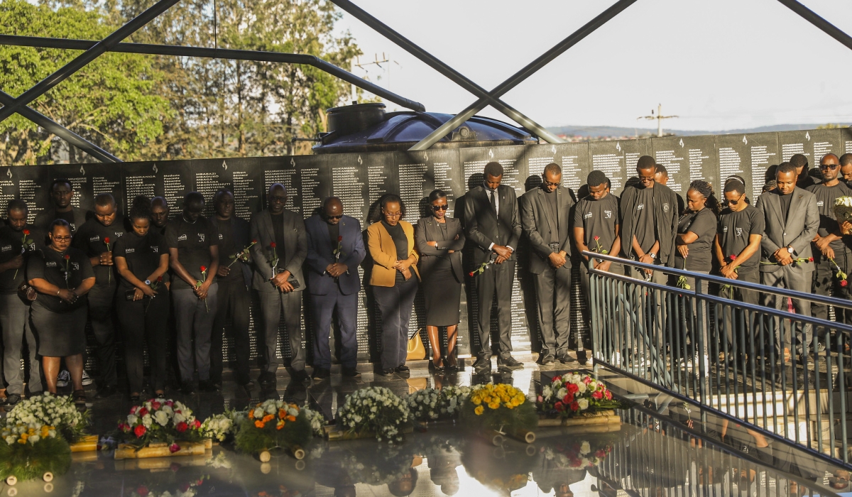 Ecobank staff and Management observe a moment of silence to pay tribute to the victims of the 1994 Genocide against the Tutsi at Ntarama Genocide Memorial on Friday, April 18. Kellya Keza