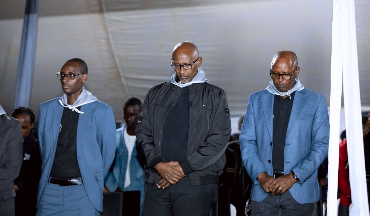 (L-R) Alphonse Muleefu, Principal of UR College of Arts and Social Sciences, Minister of Education Joseph Nsengimana and University of Rwanda Vice Chancellor Muganga during commemoration event at the Huye campus on Tuesday, April 22. Courtesy