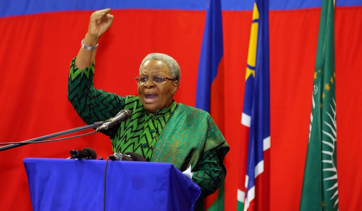 Namibian President Netumbo Nandi-Ndaitwah delivers her remarks on Wednesday, April 23. Netumbo says she seeks swift shift from oil and gas discoveries to production
