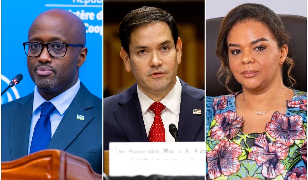 L-R: Olivier Nduhungirehe, Rwanda&#039;s Minister of Foreign Affairs; Marco Rubio, US Secretary of State; and Thérèse Kayikwamba Wagner, DR Congo&#039;s Minister of Foreign Affairs.