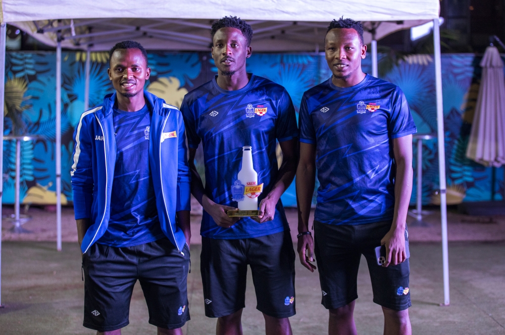 Rayon Sports forward Abeddy Biramahire (C) was awarded for the outstanding performances throughout the month of March, on Tuesday, April 29. Photos by Craish Bahizi