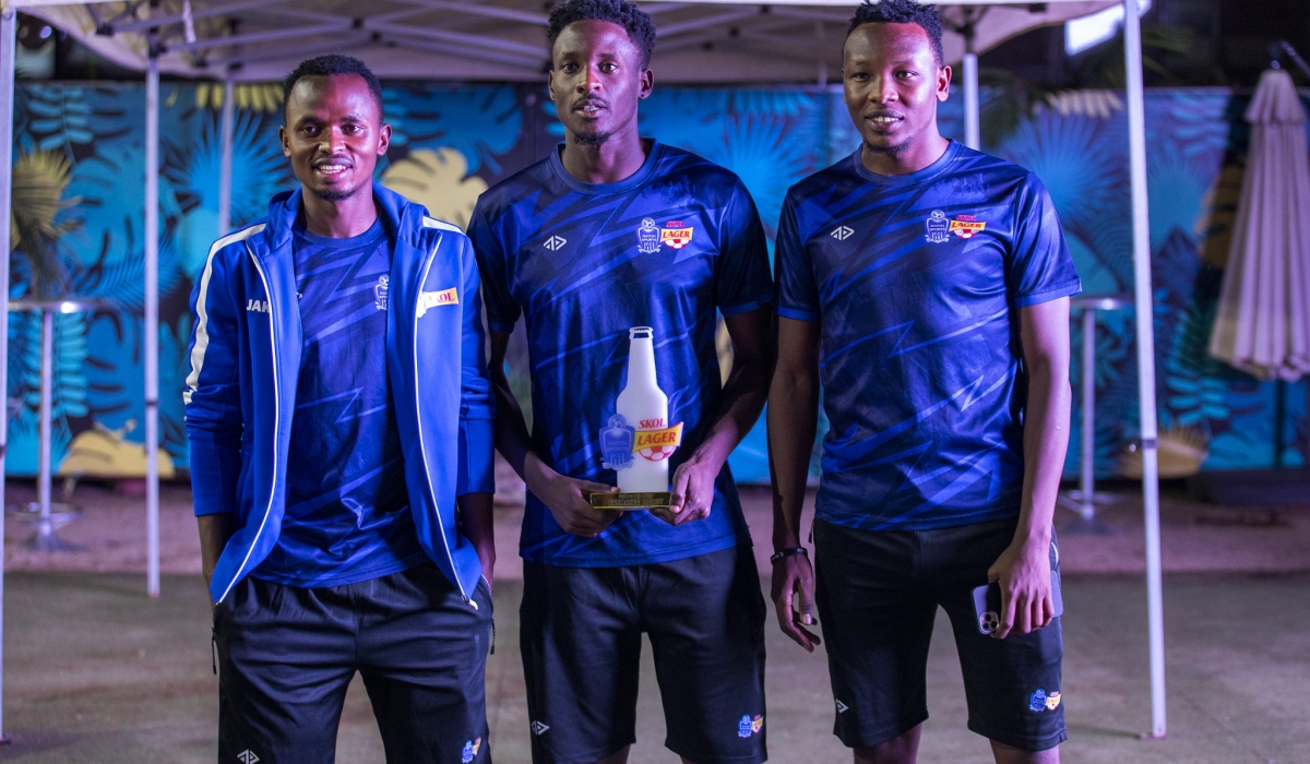 Rayon Sports forward Abeddy Biramahire (C) was awarded for the outstanding performances throughout the month of March, on Tuesday, April 29. Photos by Craish Bahizi