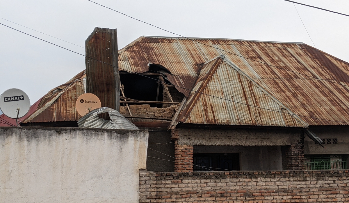 A view of a residential house damaged by a bomb fired into Rwandan territory in Rubavu District from DR Congo on Monday, January 27. Photo by Germain Nsanzimana