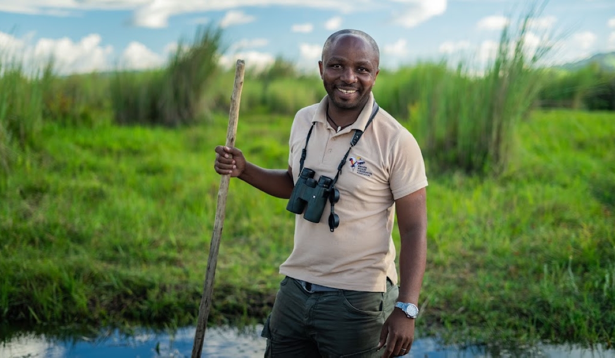 Rugezi Marsh, Northern Province, Rwanda - November 2023: Dr. Olivier Nsengimana during the Rugezi Biodiversity Survey. Photo by James Rooney/National Geographic.