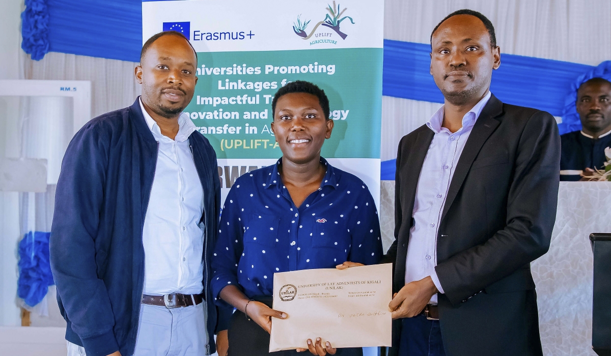Delphine Uwera, the overall winner of the competition awarded cash prizes and entry into a six-month business incubation programme at the UNILAK campus in Kigali  on Friday, May 9. Courtesy