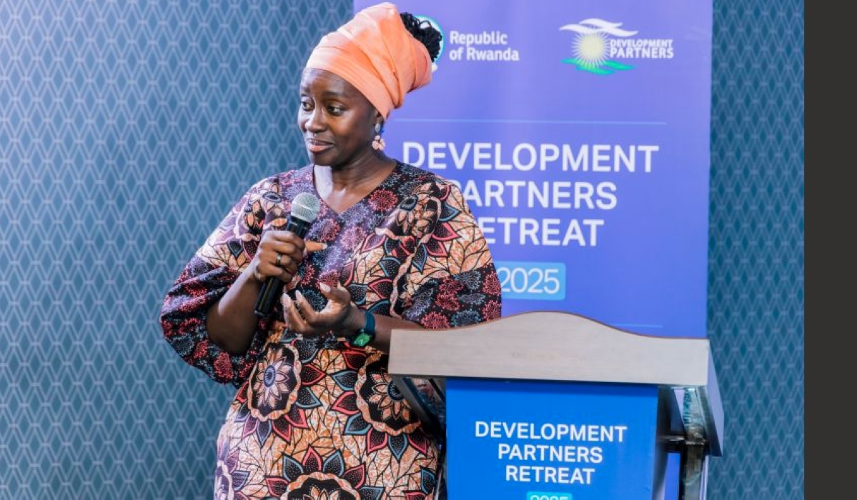 Fatmata Lovetta Sesay, the Resident Representative of UNDP in Rwanda, speaks at the meeting. Courtesy 