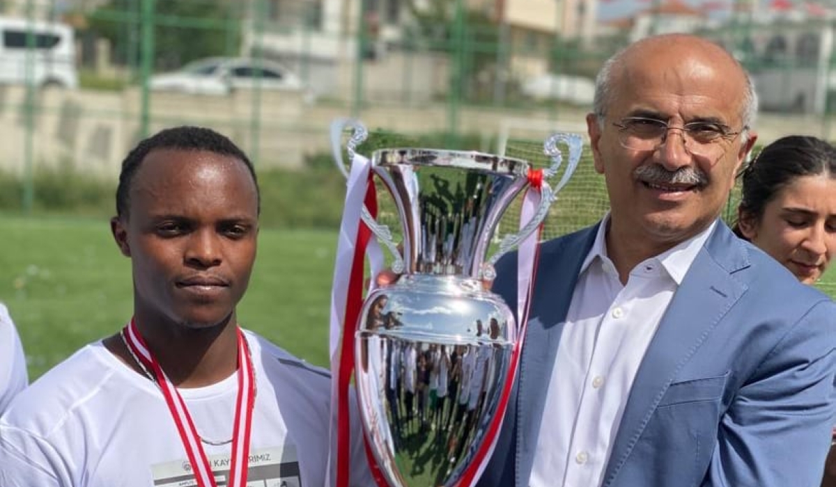 Rwanda&#039;s Fidele Gatete (L) holds the trophy as Malatya Spor won the 2024/25 Turkish Amputee Division 1 League on Sunday, May 11-courtesy